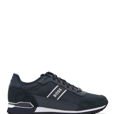 Boss Men's Sneakers In Technical Fabric And Dark Blue Suede With Rubber Sole Men