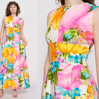 60s Tori Richard Honolulu Hawaiian Maxi Dress Medium | Vintage Boho Keyhole Neck Sleeveless Floral Column Sundress 