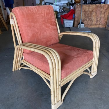 Restored Vintage Four-Strand Staple Arm Rattan Lounge Chair by Paul Lazslo 