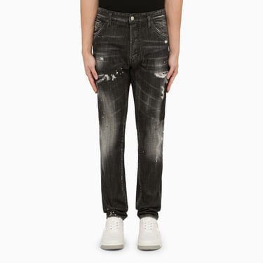 Dsquared2 Black Washed Denim Regular Jeans With Wear Men