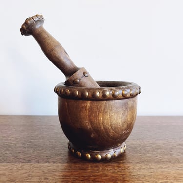 Vintage Spanish Wooden Spice Grinder Mortar and Pestel 