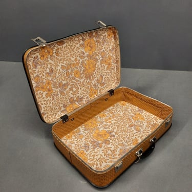 Vintage 1970s Floral Suitcase with Interior Pattern, Retro Travel Bag 