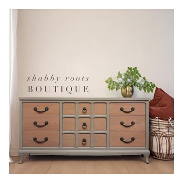 NEW! Beautiful Neutral Raw wood green gray 9 drawer antique dresser by Shab