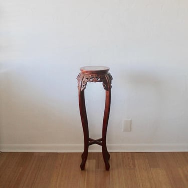 Asian Carved Rosewood Style Hardwood Marble Plant Stand Vintage Mid Century 