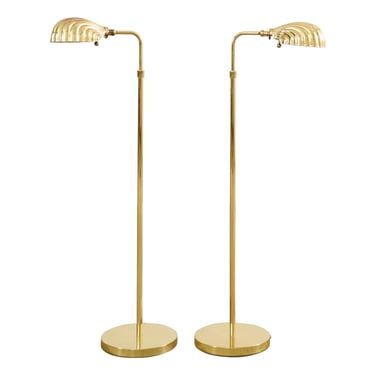 Pair of Boyd Pharmacy Style Brass Venetian Shell Floor Lamps