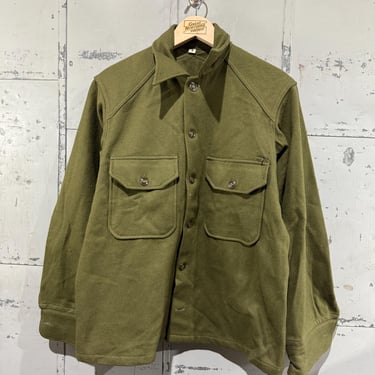 Vintage 1950s M51 Wool Field Shirt Korean War US Army OG 108 Olive Green Deadstock Medium 
