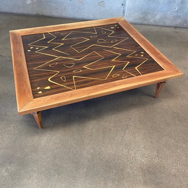 Mid Century Modern Coffee Table, Rosewood With Brass Inlay