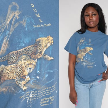 Cheetah T-Shirt Y2K Smithsonians National Zoo Shirt Swahili Duma Graphic Tee Animal Rescue Wildlife Paint Splatter Blue Vintage 00s Medium M 