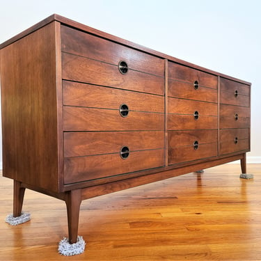 Mid Century Walnut Triple Dresser / Credenza 