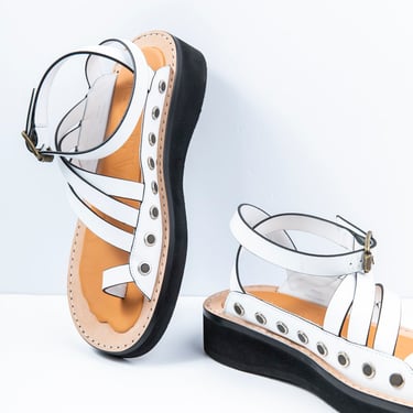 LOEWE White Strappy Studded Chunky Sole Sandals (Sz. 37)