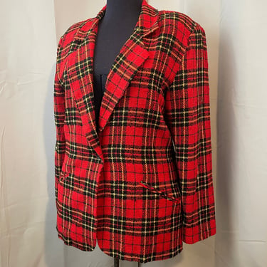 Clueless Plaid Jacker Blazer 1980s Vintage Melrose Tartan Red L 