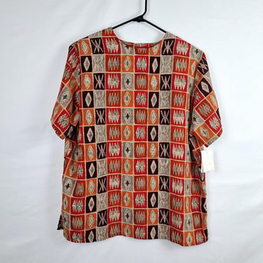 Vintage 90s Orange, Red, & Purple Warm Tones Geometric Shirt, Plus Size 