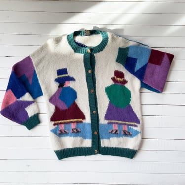 alpaca wool sweater 90s vintage Peruvian figural novelty cardgian 