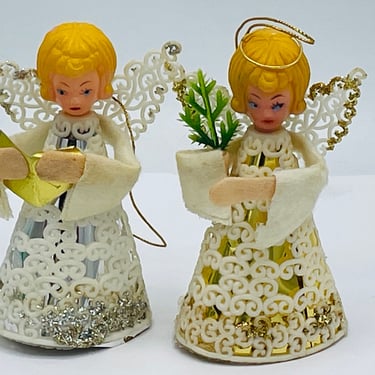 Vintage Set of (2) Adorable  r Christmas Decorations Angels Molded Plastic 