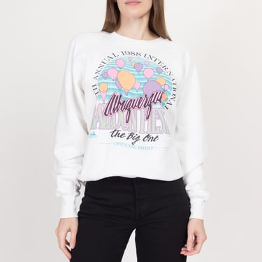 XL 80s Albuquerque Balloon Festival Sweatshirt | Vintage White Hot Air Balloon Graphic Tourist Crewneck 