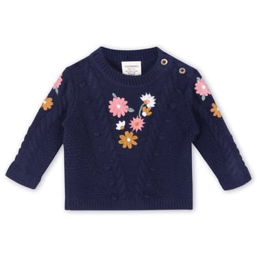 Floral Embroidered Chunky Knit Baby Pullover Sweater (Organic Cotton)