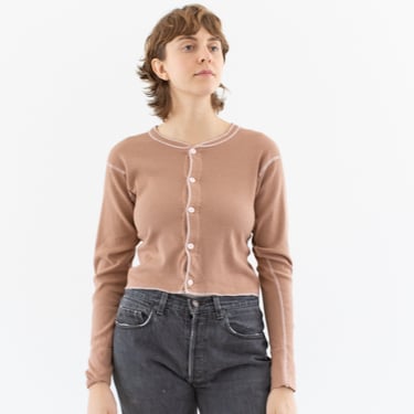 Vintage Ballet Pink Button Up Thermal Shirt | Contrast Edging | Cotton Undershirt | XS S | PT03 