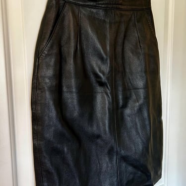 Vintage black leather pencil mini skirt 