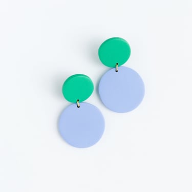 Dainty Handmade Polymer Clay Circle Earrings | PHILLIPA in emerald and blurple 