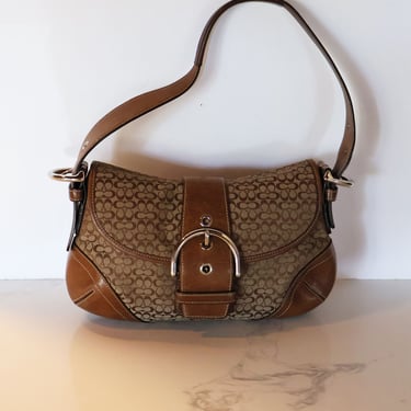 Vintage COACH Y2K Chunky Buckle Bag in Brown Monogram with Brown Leather + Silver Hardware Logo Y2K 