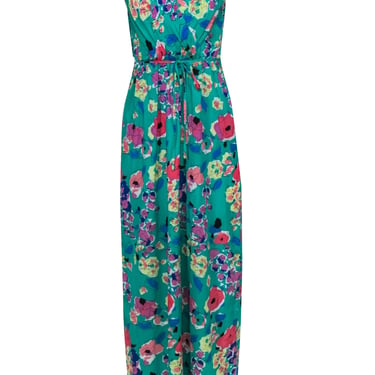 Yumi Kim - Green, Blue, & Purple Multi-Colored Abstract Floral Print Silk Maxi Dress Sz S