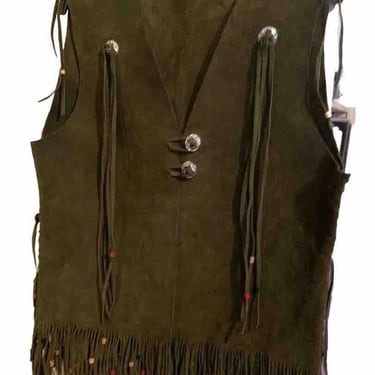 Vintage/ Retro / Groovy Handmade Leather Vest With Fringe , Concho’s & Beads 