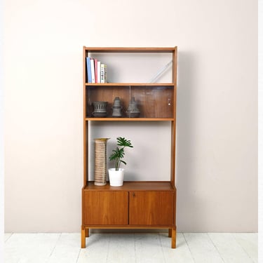 1960s Scandinavian Teak Bookcase with Glass Cabinet – Vintage Storage Unit 