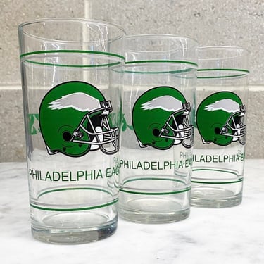 Vintage Philadelphia Eagles Pint Glasses Retro 1980s Football Memorabilia + Set of 3 + Glass + Helmet and Logo + Sports Barware + Philly NFL 