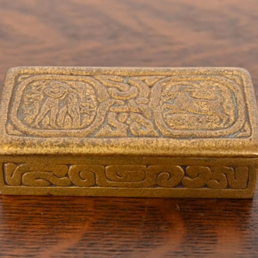 Tiffany Studios New York Zodiac Bronze Doré Stamp Box