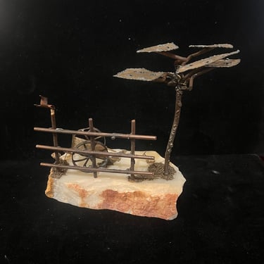 Whimsical Landscape Sculpture in Bronze sitting on Onyx Base Jere style