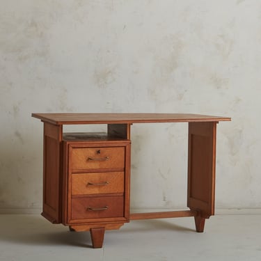 Oak Writing Desk in the Style of Guillerme et Chambron, France 1950s