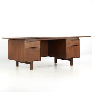 Jens Risom Style Mid Century Half Circle Walnut Executive Desk - mcm 