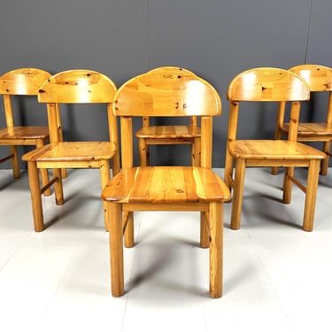 Vintage pine wood dining chairs - 1980s - set of 6- mid century dining chairs - pine dining chairs 