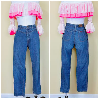 1980s Vintage Lee Grid Print High Waisted Jeans / 80s / Eighties Western Cotton Denim Pants / Waist 25