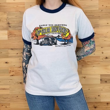 1988 Vintage Quincy Illinois Early Tin Dusters 13th Color Run & Picnic Ringer Tee Shirt T-Shirt 