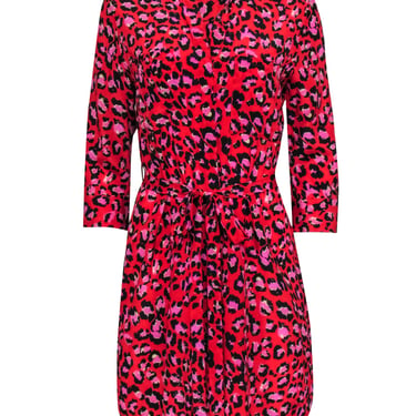 L'Agence - Red Leopard Print &quot;Stella&quot; Silk Dress Sz S