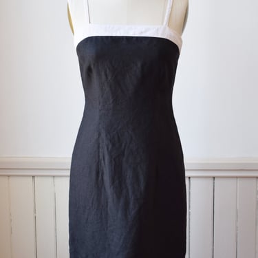 1990s Black and White Linen Mini Dress | XS 