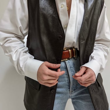 Vintage Espresso Leather Button Vest