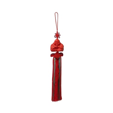 Chinese Red Lacquer Resin Happy Buddha Figure with Knot Tassel Art ws3475E 