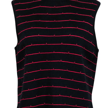 St. John - Black Mockneck Knit Top w/ Red Stripes Sz L