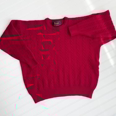 red wool sweater 90s vintage Pringle of Scotland cable knit sweater 