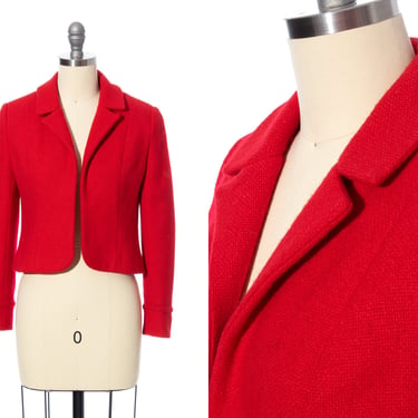 Vintage 1960s Jacket | 60s Red Wool Cropped Long Sleeve Bolero Holiday Coat (x-small) 