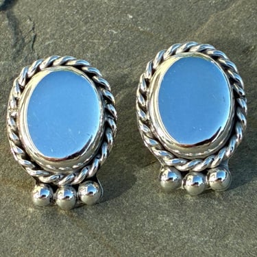 Vintage Mexico Sterling Silver Oval Post / Stud Earrings Wrapped in Braided Sterling 