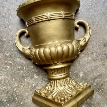 Vintage Hollywood Regency Elephant Trunk Faux Plant Flower Holder Wall Sconce Plastic Resin Gold Ornate Flourish | Pocket Planter 