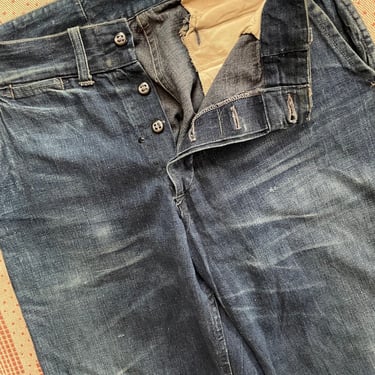 Vintage 1940s Indigo Button Fly Denim Work Jeans 