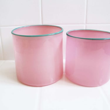 Vintage 80s Post Modern Pink Blue Drink Glasses Set 2 - 1985 Pink Water Glass Inc Tumblers - Kawaii Pastel Decor 