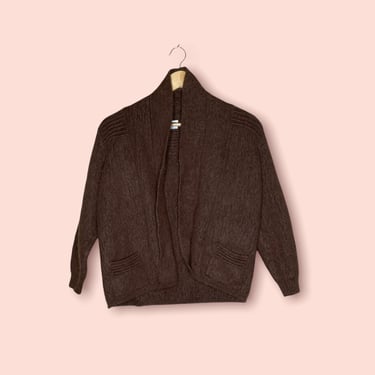 Vintage Brown Alpaca Wool Cardigan Sweater, Small Peru 