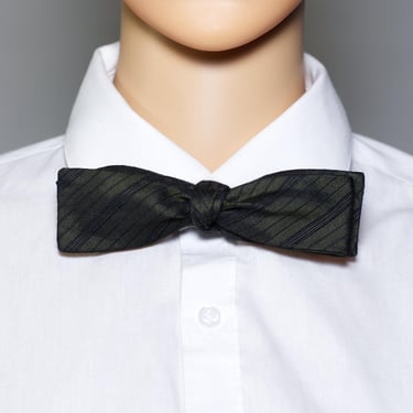 Vintage 50s/60s Silk Skinny Bow Tie - Green Black Stripe 