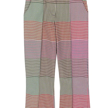 Rosie Assoulin - Red &amp; Multicolor Patchwork Hounds Tooth Print Pants Sz 4