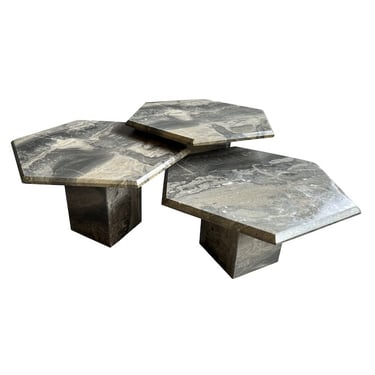 Set of Nesting Hexagon Gray Marble Tables, France, 1950’s